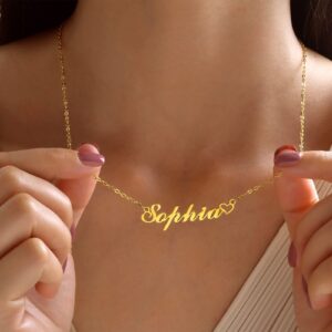 MEALGUET Name Necklace Personalized for Women : 18K Gold Plated Custom Name Necklace Chain Name Plate Choker Necklace Customized Gift Idea for WomenFemale Friends Girlfriend