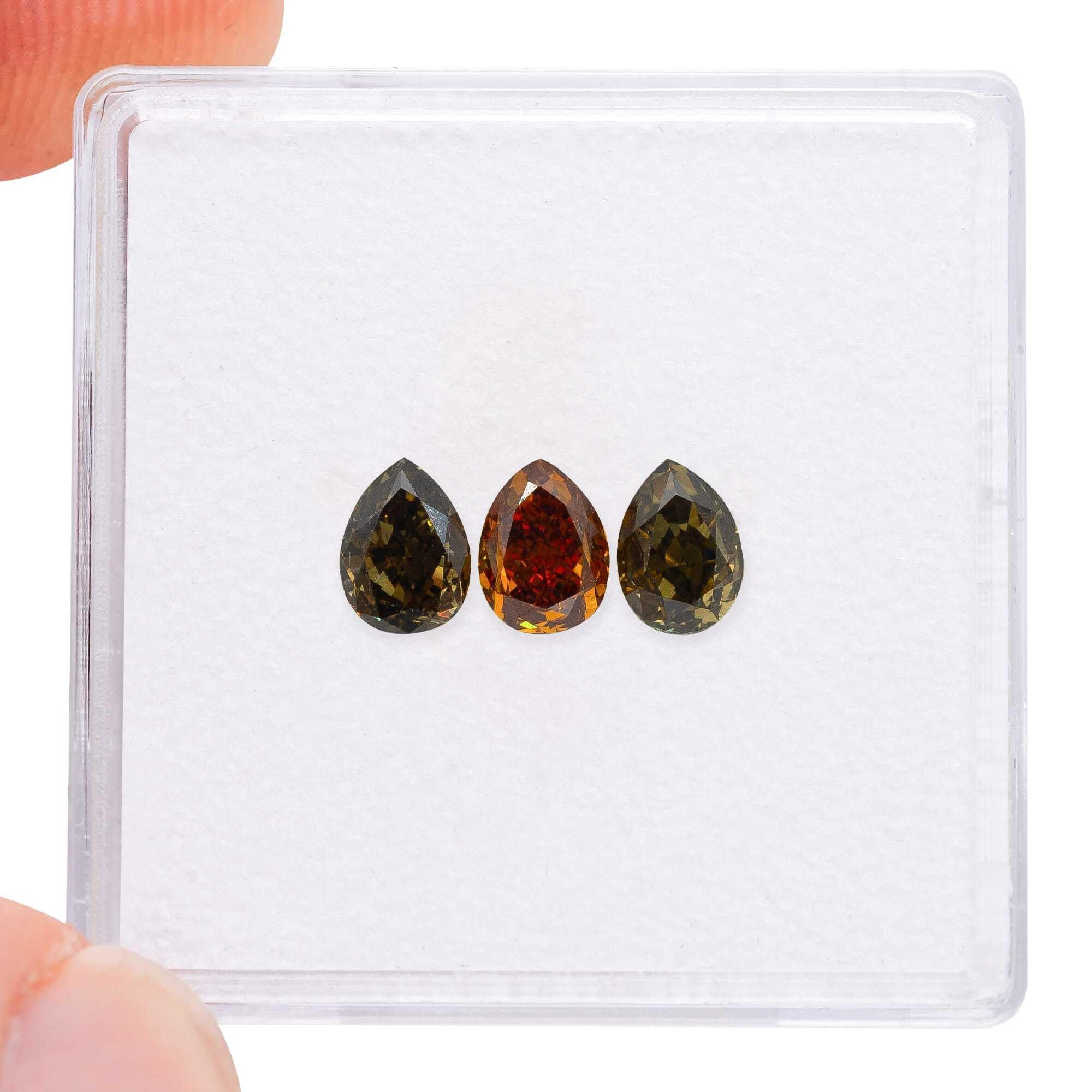 0.85 Tcw - 3 Natural Fancy Color Diamonds Orange Brown Green Lot Women Handmade For Her Jewelry Box Set