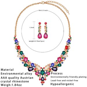 3 Pieces Women Jewelry Set Rhinestone Crystal Bride Statement Necklace Link Bangle Bracelet Teardrop Dangle Earrings Set for Women