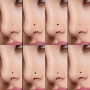 Enticera 2mm G23 Titanium Nose Rings Studs for Sensitive Skin 20g Handmade Small L Shaped Nose Rings for Women Men Round CZ Nose Piercing Jewelry White