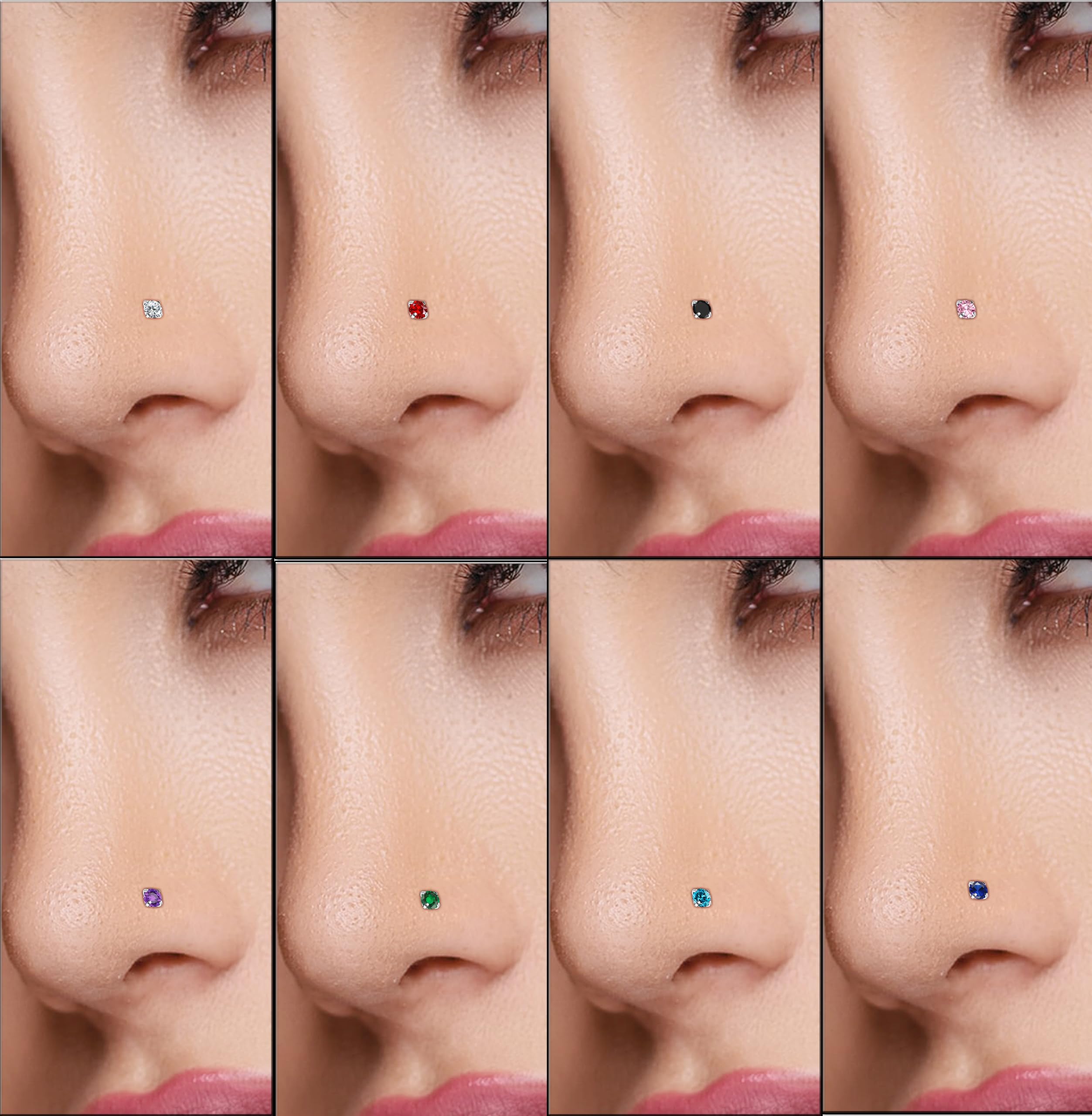 Enticera 2mm G23 Titanium Nose Rings Studs for Sensitive Skin 20g Handmade Small L Shaped Nose Rings for Women Men Round CZ Nose Piercing Jewelry White