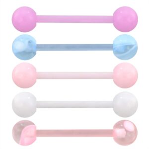 jewseen 5pcs tongue barbells 14g acrylic tongue piercing jewelry candy color tounge bars tongue piercing jewelry tongue rings for women