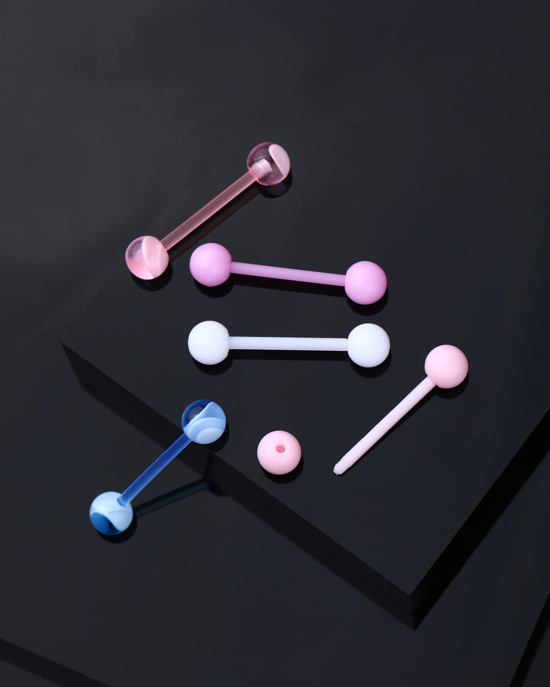 Jewseen 5PCS Tongue Barbells 14G Acrylic tongue piercing jewelry Candy Color tounge bars tongue piercing jewelry tongue rings for women