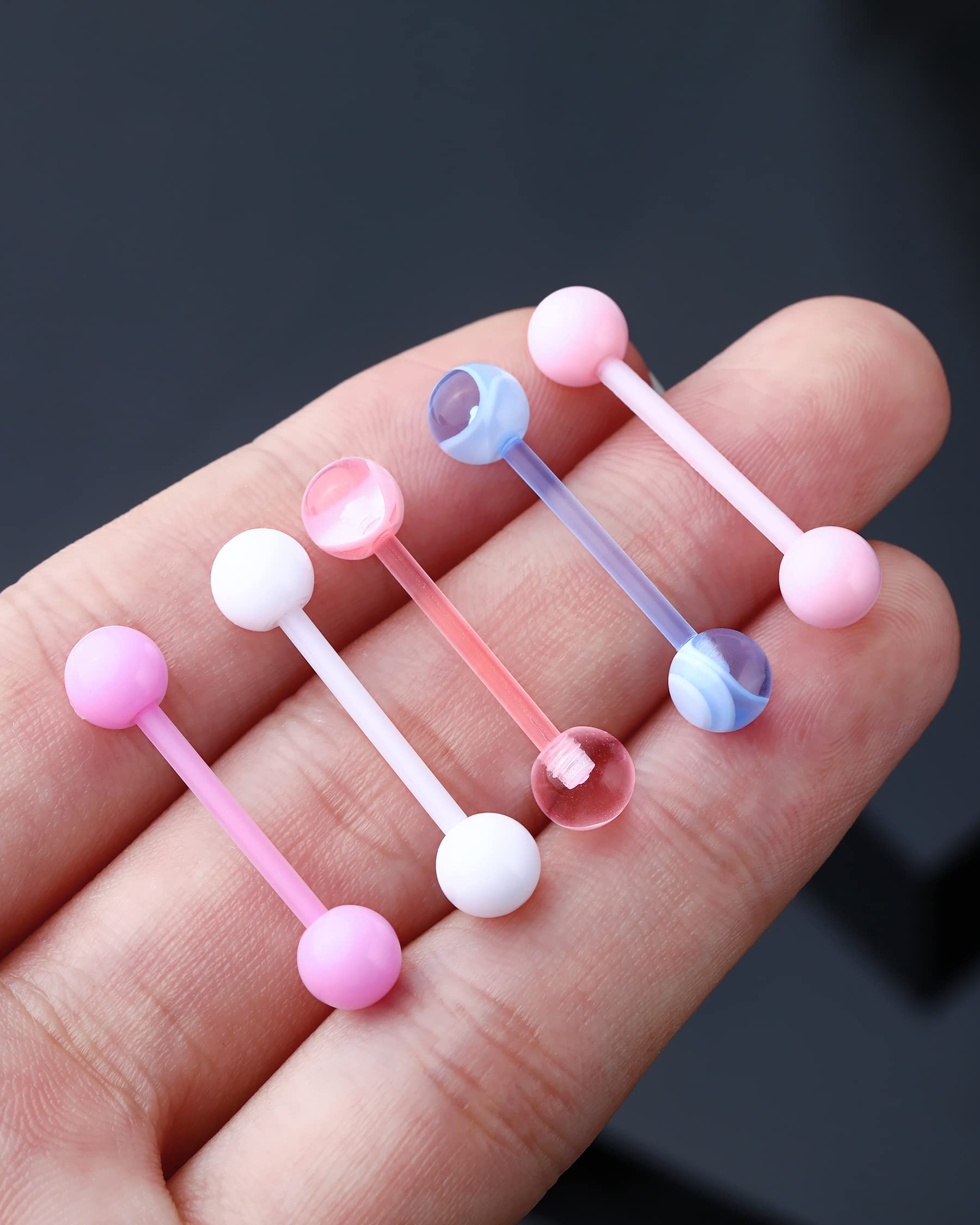 Jewseen 5PCS Tongue Barbells 14G Acrylic tongue piercing jewelry Candy Color tounge bars tongue piercing jewelry tongue rings for women