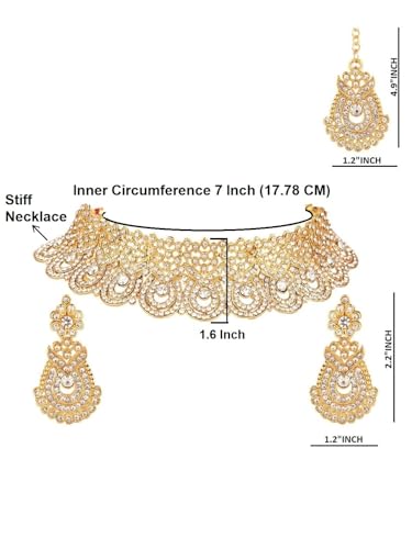 Efulgenz Crystal Rhinestone Choker Necklace Earrings Maang Tikka Head Chain Wedding Indian Jewelry Set for Women gold