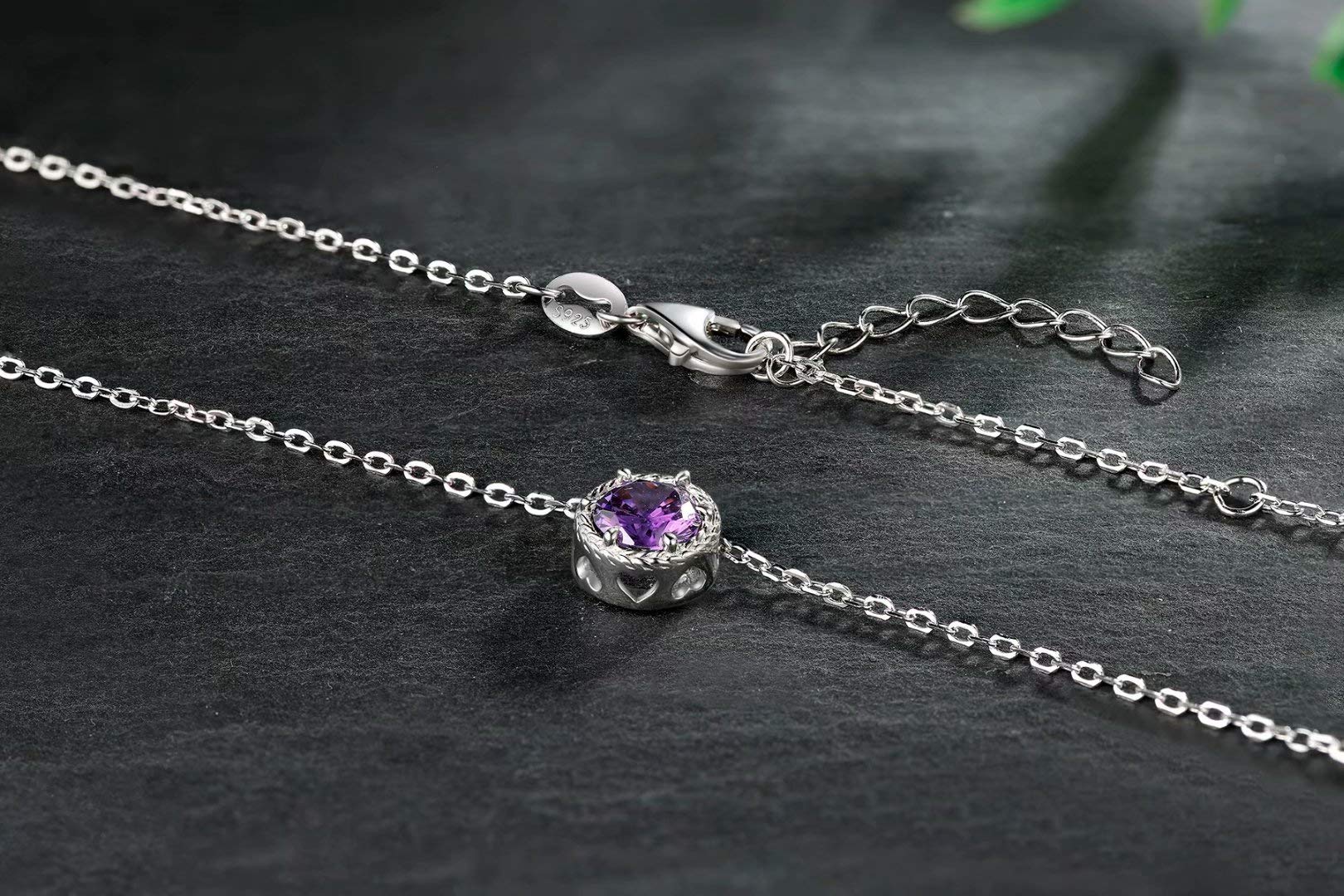 Presentski February Birthstone Necklace Amethyst Necklace Solitaire Pendant Necklace 925 Sterling Silver Necklace for Women Mother's Day Gifts Jewelry