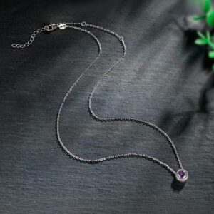 Presentski February Birthstone Necklace Amethyst Necklace Solitaire Pendant Necklace 925 Sterling Silver Necklace for Women Mother's Day Gifts Jewelry