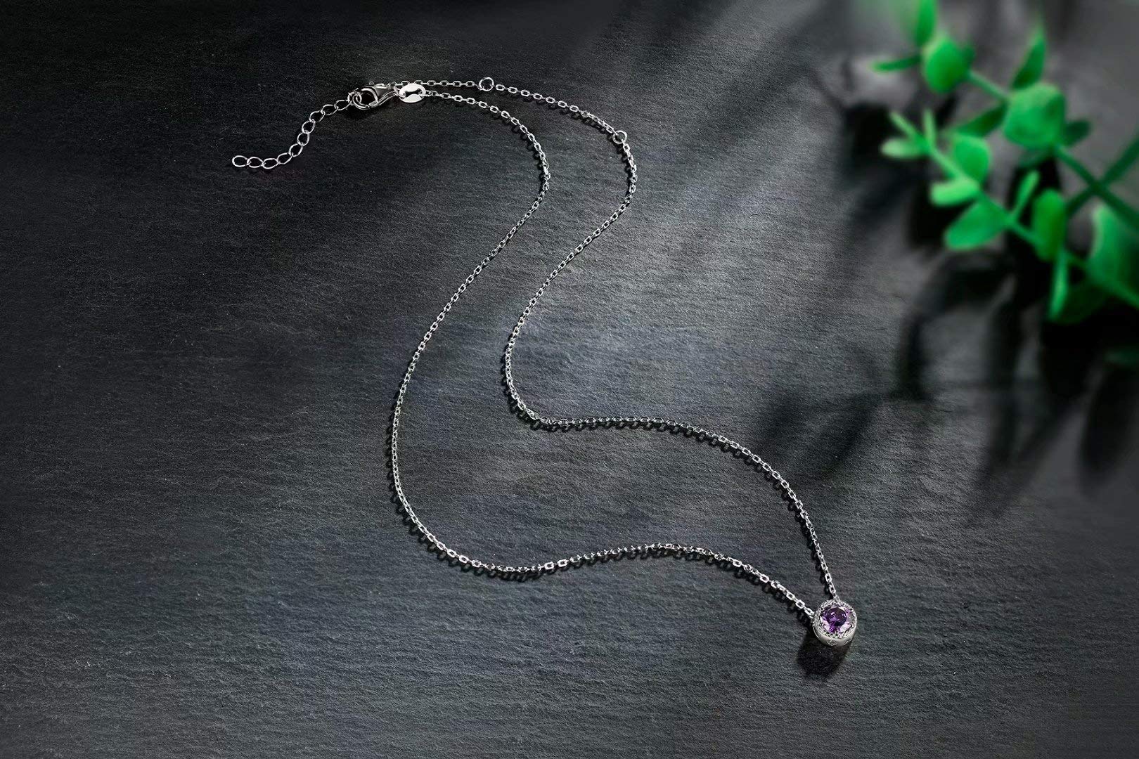 Presentski February Birthstone Necklace Amethyst Necklace Solitaire Pendant Necklace 925 Sterling Silver Necklace for Women Mother's Day Gifts Jewelry