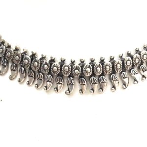 athizay Necklace oxidised silver choker for women fashion traditional Indian jewelry tribal inspired antique silver Choker Metal jewellery (Tooth Bead with Drawstring)