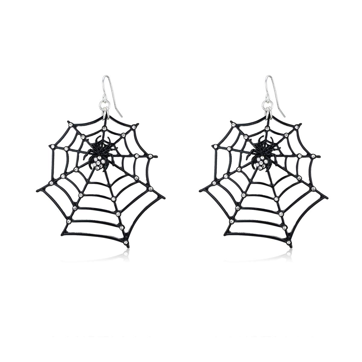 1 Pair Big Spider Web Earrings for Women Black Spider Rhinestone Dangle Drop Earrings Halloween Party Costume Accessories Jewelry Birthday Gifts