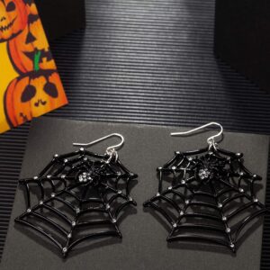 1 Pair Big Spider Web Earrings for Women Black Spider Rhinestone Dangle Drop Earrings Halloween Party Costume Accessories Jewelry Birthday Gifts