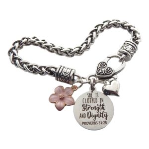 inspirational christian jewelry for women proverbs 31:25 she is clothed in strength and dignity bible verse bracelet for her scripture encouragement (proverbs 31:25)