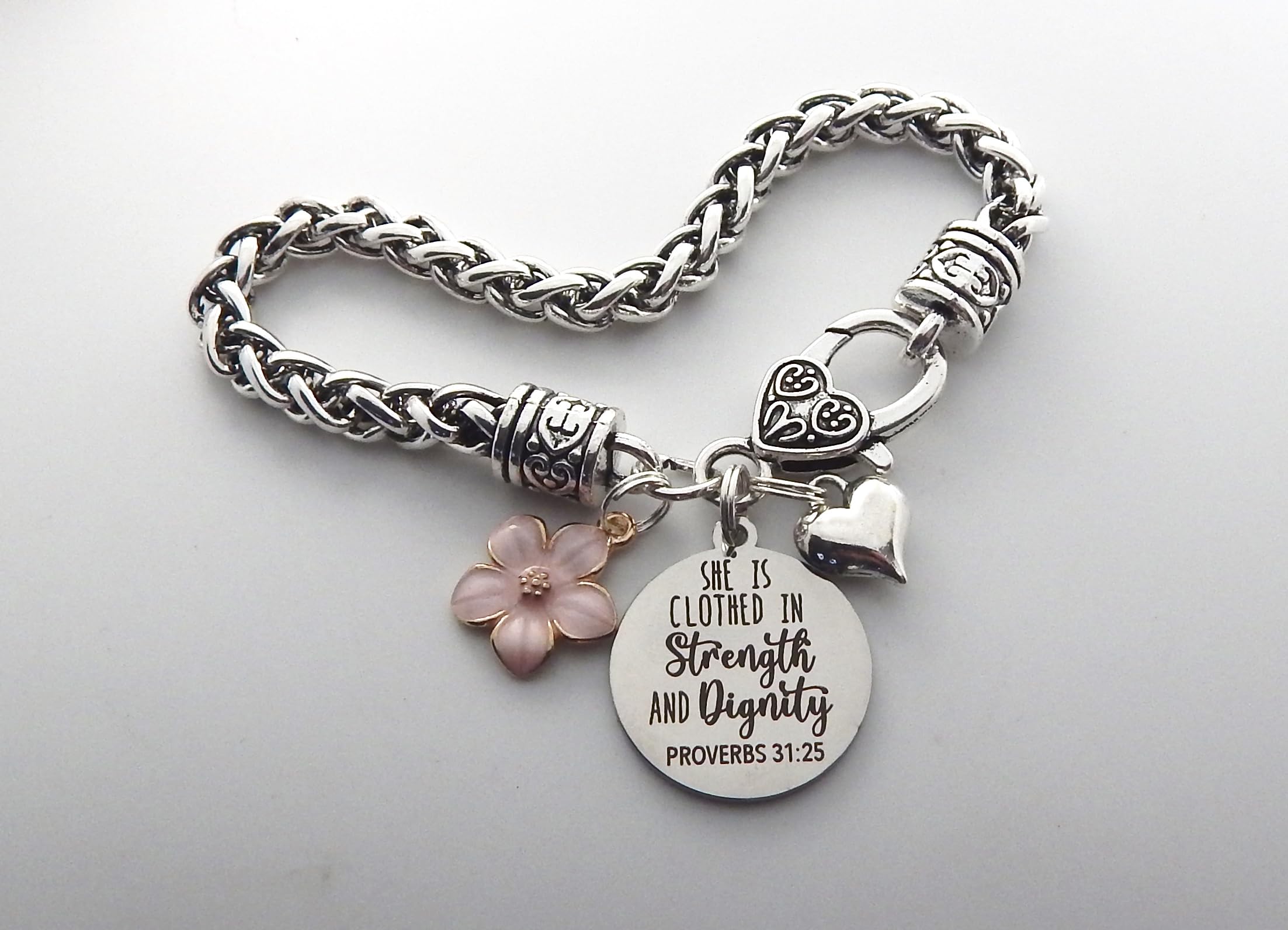 Inspirational Christian Jewelry for Women Proverbs 31:25 She is Clothed in Strength and Dignity Bible Verse Bracelet for Her Scripture Encouragement (PROVERBS 31:25)