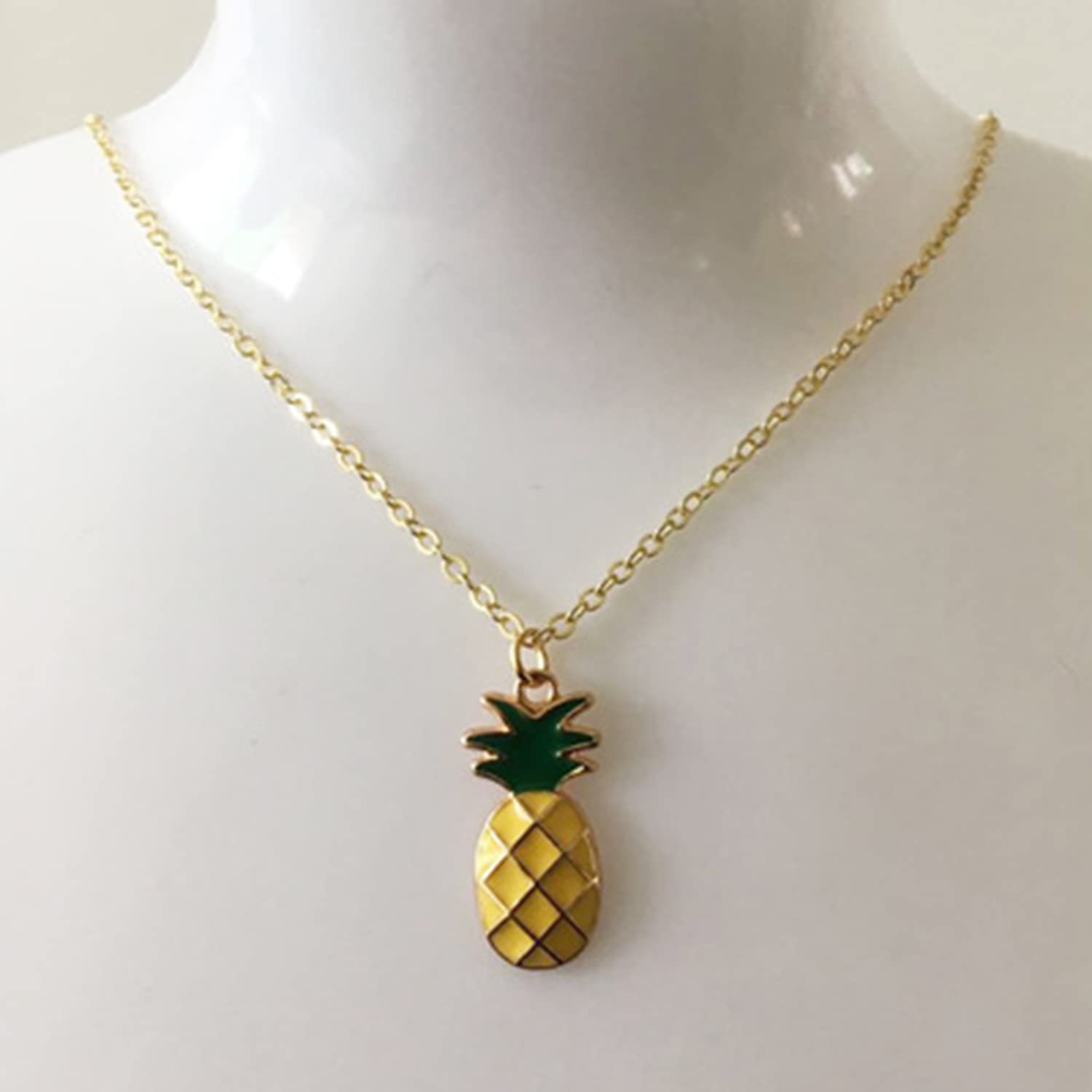 Tropical 2pcs Yellow Ruit Green Leaf Pineapple Earings Pendant Necklace Suit for Women Fashion Dangle Earings Jewellery (Pineapple Earring Necklace Set 1)