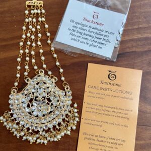 Touchstone Indian Bollywood Pretty Magical Floral Handcrafted Indian Mughal Kundan Look Faux Pearls Hangings Head Enhancing Bridal Designer Jewelry Jhoomer in Gold Tone for Women.