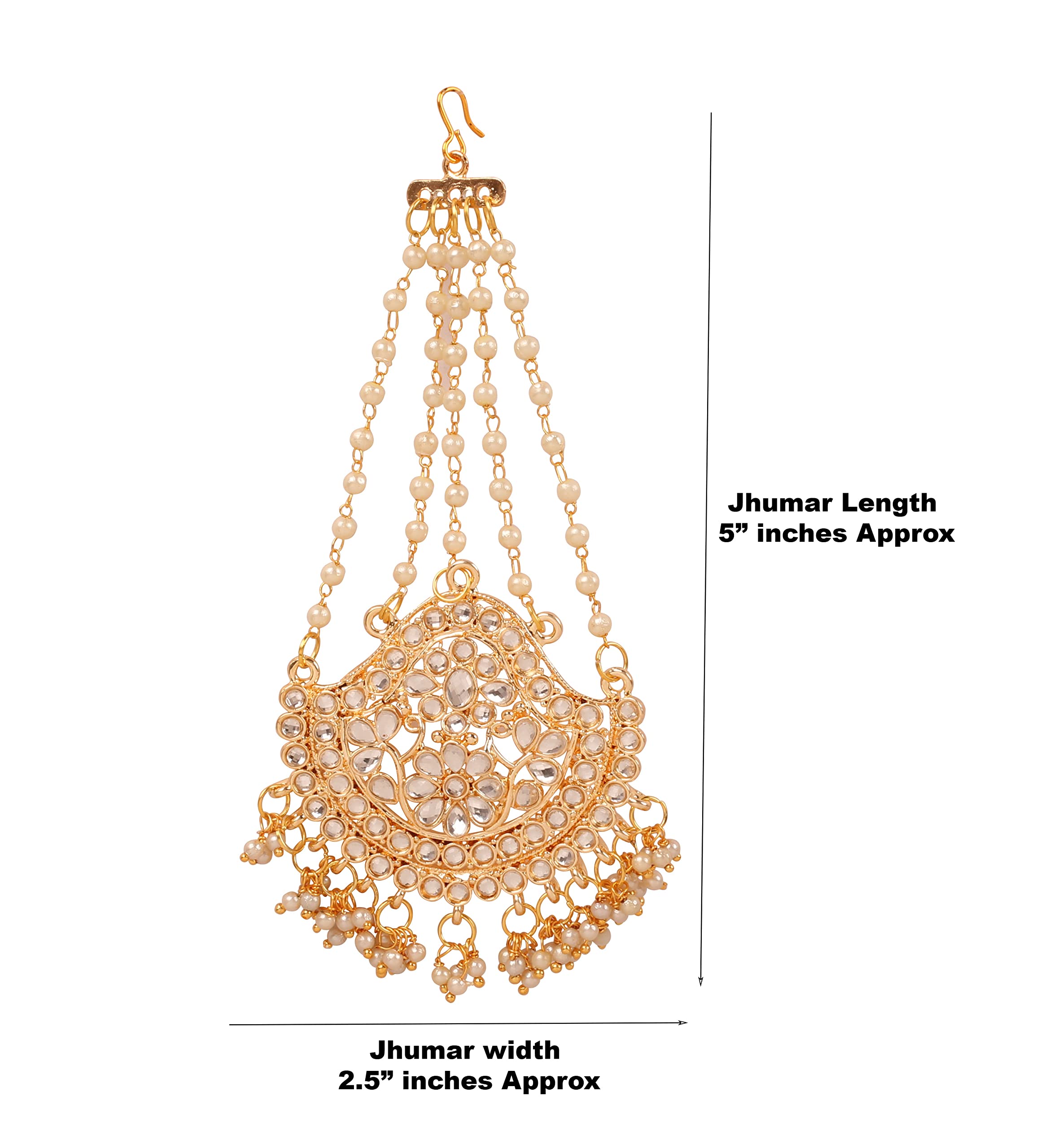 Touchstone Indian Bollywood Pretty Magical Floral Handcrafted Indian Mughal Kundan Look Faux Pearls Hangings Head Enhancing Bridal Designer Jewelry Jhoomer in Gold Tone for Women.