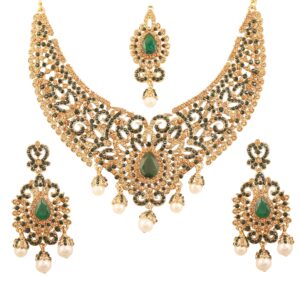 touchstone new indian bollywood desire traditional filigree faux green emerald color exclusive grand bridal jewelry necklace set in antique gold tone for women