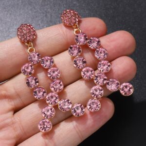 Glitter Rhinestone Pink Ribbon Drop Earrings Beaded Breast Cancer Awareness Earrings Jewelry for Women Breast Cancer Survivor Support Jewelry Gifts (Rhinestone pink)