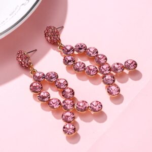 Glitter Rhinestone Pink Ribbon Drop Earrings Beaded Breast Cancer Awareness Earrings Jewelry for Women Breast Cancer Survivor Support Jewelry Gifts (Rhinestone pink)