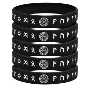 mealguet 5 pieces viking bracelet for men : black nordic viking runes wristband bangle bracelet for men women, silicone rubber band comfort fit viking jewelry,black