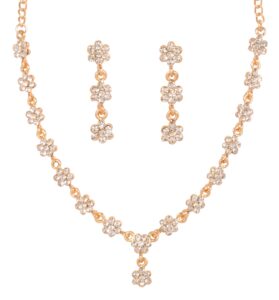 sunsoul by touchstone indian bollywood handcrafted traditional floral pattern white rhinestone designer jewelry necklace set in gold tone for women.