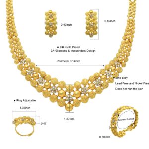 Dubai Women Jewelry Necklace Set 24K Gold Plated Indian Bollywood Bridal Fashion Jewelry 4 Piece Set