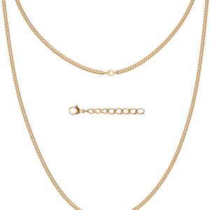 Silvadore Real Gold Chain for Women Mens Necklace Non Tarnish Miami Cuban Links - 2mm 18 inch 18K Plated Solid Stainless Steel - Thin Fake Cadena Cubana Para Hombre Short Small Jewelry Gift