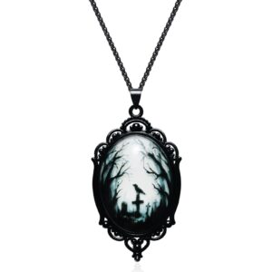 gothic necklace as goth accessories for goth witch jewelry costume party, gothic jewelry goth pendant necklace for women, raven necklace black jewelry as goth gift for gothic birthday decorations