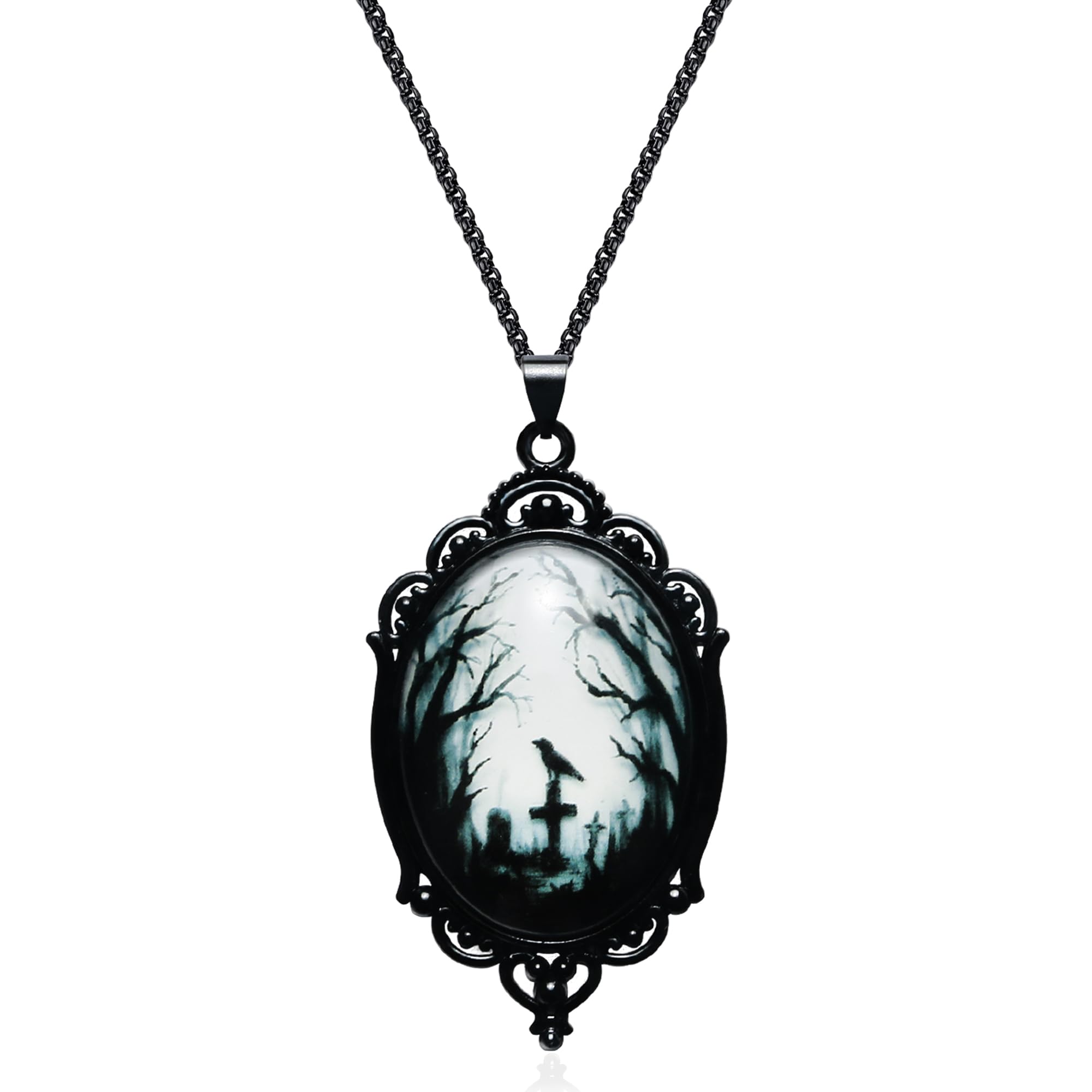 Gothic Necklace as Goth Accessories for Goth Witch Jewelry Costume Party, Gothic Jewelry Goth Pendant Necklace for Women, Raven Necklace Black Jewelry as Goth Gift for Gothic Birthday Decorations