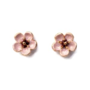 Cherry Blossom Flower Art Jewelry - Tiny Hand Painted Pink Studs - Quality Handmade Gift - Very Small Pretty Flowers on Post Earrings