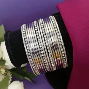 Efulgenz Boho Vintage Antique Gypsy Tribal Indian CZ Crystal Oxidized Silver Plated Bracelets Bangle Set Jewelry (18 Pc)