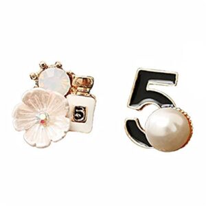 Vintage Number 5 Earrings Camellia Studs Asymmetrical Pearl Earrings Jewelry for Woman Pearl Jewellery