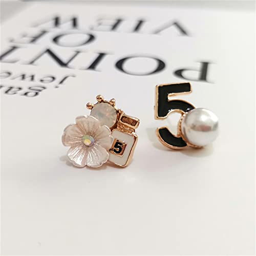 Vintage Number 5 Earrings Camellia Studs Asymmetrical Pearl Earrings Jewelry for Woman Pearl Jewellery