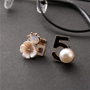 Vintage Number 5 Earrings Camellia Studs Asymmetrical Pearl Earrings Jewelry for Woman Pearl Jewellery