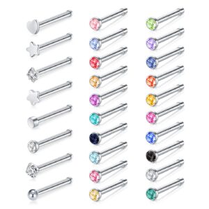 Zolure 20 Gauge Nose Stud Rings Surgical Steel Nose Pin Bone Studs Nose Piercing Jewellery Set Silver