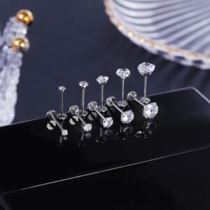 PunkTracker 16g/18g Surgical Steel Internal Thread CZ Stud Piercing Jewelry for Tragus/Nose/Helix/Conch/Medusa/Lip/Labret - Helix Tragus Cartilage Earring for Women Men 2PCS