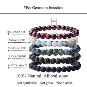 WRCXSTONE Natural 8mm Gorgeous Semi-Precious Gemstones Healing Crystal Stretch Beaded Bracelet Unisex