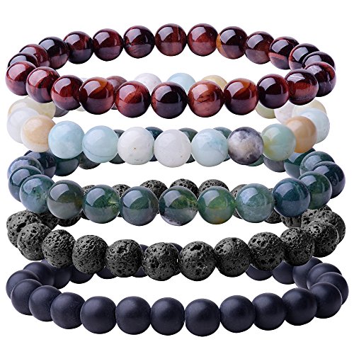 WRCXSTONE Natural 8mm Gorgeous Semi-Precious Gemstones Healing Crystal Stretch Beaded Bracelet Unisex