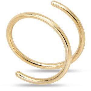 Solid 14k Yellow Gold Double Hoop Nose Ring for Women and Men - Hypoallergenic Spiral Nose Jewelry for Single Piercing - Handmade in USA -20 Gauge 8mm Left