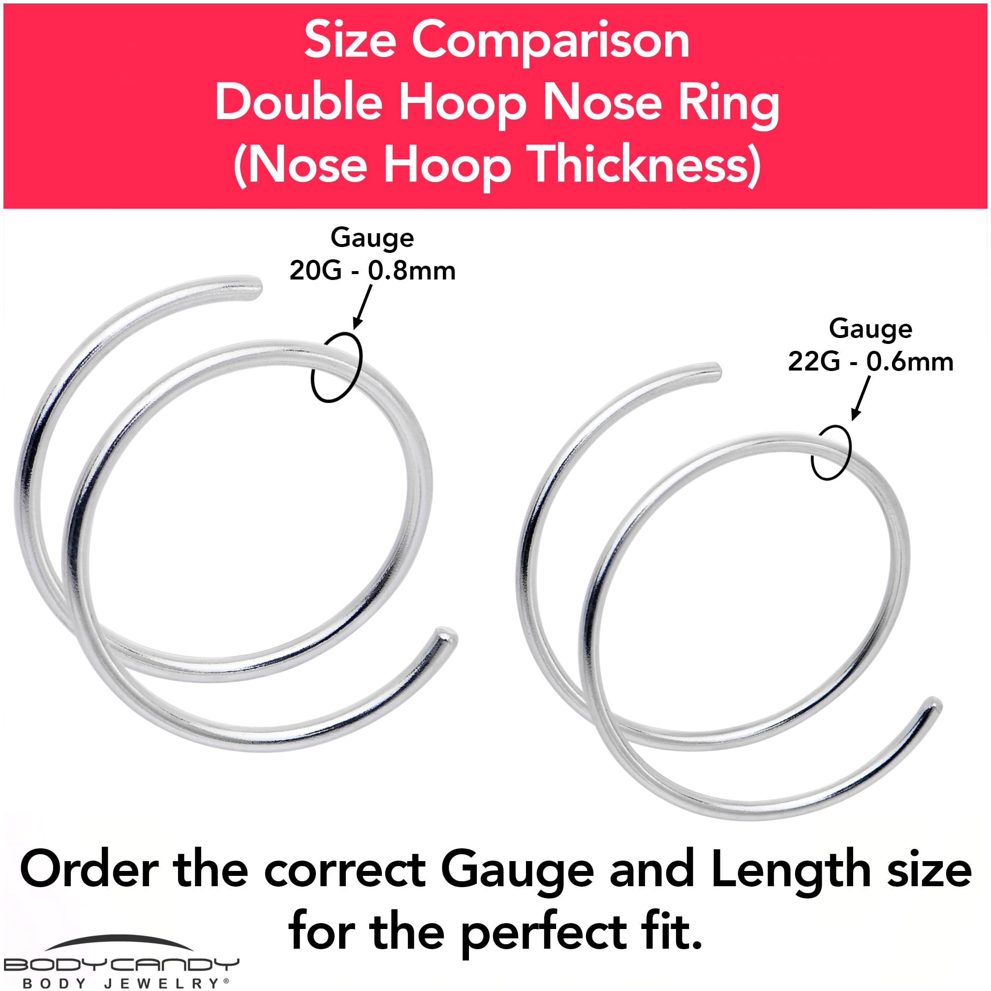 Solid 14k Yellow Gold Double Hoop Nose Ring for Women and Men - Hypoallergenic Spiral Nose Jewelry for Single Piercing - Handmade in USA -20 Gauge 8mm Left