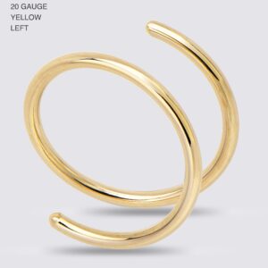 Solid 14k Yellow Gold Double Hoop Nose Ring for Women and Men - Hypoallergenic Spiral Nose Jewelry for Single Piercing - Handmade in USA -20 Gauge 8mm Left