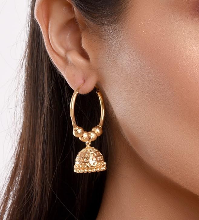 Efulgenz Gold Tone Jhumka Jhumki Hoop Earrings Indian Earrings for Women Traditional Bollywood Jhumka Jhumki Dangle Earrings Set for Women Indian Jewelry for Women Earrings