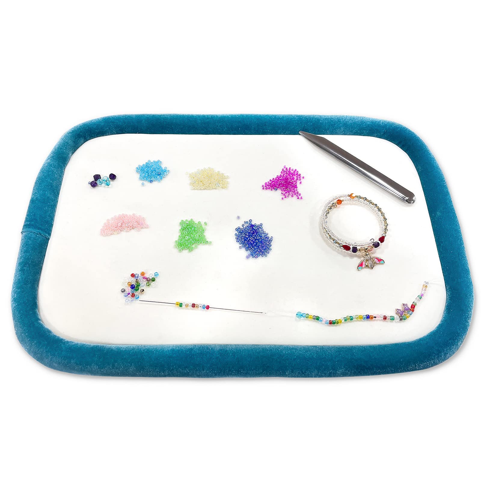 hobbyworker The Blue Beading Board,Velvet Like Work Surface Bead mat，Bead Tray for Jewelry Making，Jewellery Crafts Easy Fine Work