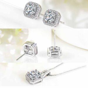 kai bao city 4pcs Set Zirconia Pendant Necklace Earrings Ring Bangle Set Silver Crystal Fashion Adjustable Zircon Jewelry for Women Teen Girls Wife Party Prom Engagement Wedding Gifts