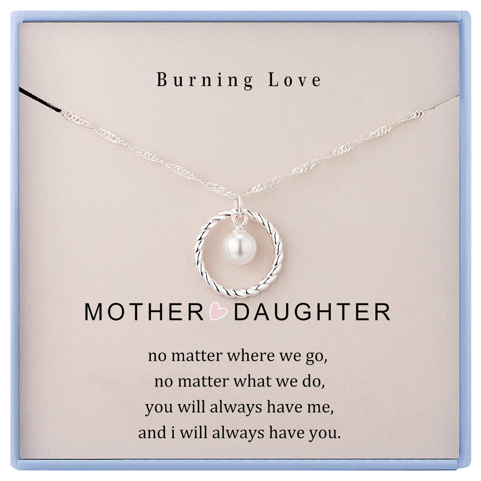 Burning Love Mother Daughter Necklace Gifts for Mom from Daughter Sterling Silver Circle Necklace for Women Christmas Holiday Jewelry