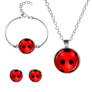 fkojmh cute red ladybug set,ladybug bracelet,ladybug earrings,ladybug necklace ladybird jewellery (red ladybug set)