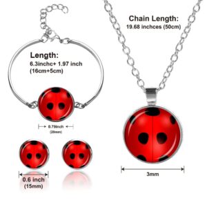 FKOJMH Cute red ladybug set,ladybug bracelet,ladybug earrings,ladybug necklace Ladybird Jewellery (red ladybug set)