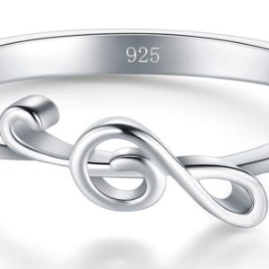 BoRuo 925 Sterling Silver Ring -Stackable Music Note Band - Comfort Fit Silver Rings Women - Music Note Silver Band Ring - Fine Jewellery Stackable Ring, 2mm, Size 6