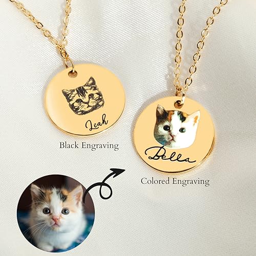 MignonandMignon Personalized Pet Gifts Custom Pet Jewelry Dog Necklace Cat Gift Custom Portrait Unique Gift LCN-AP (Silver)