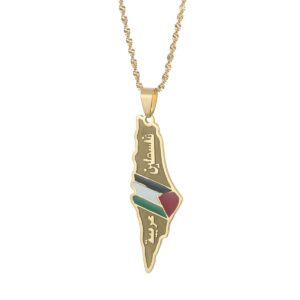 yongkan jewelry arabic and hebrew israel palestine map pendant necklaces women men gifts israeli jewelry (gold)